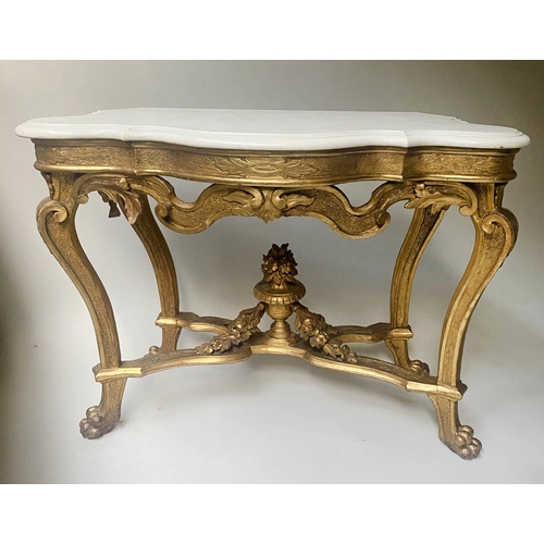 206 - CONSOLE TABLE, 19th century Italian, carved giltwood with serpentine moulded fine white marble top, ... 