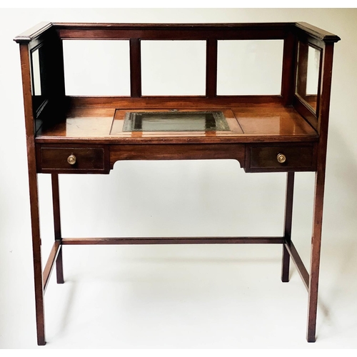 207 - LOBBY WRITING TABLE, Edwardian mahogany, with glazed and mirror panelled gallery, adjustable leather... 