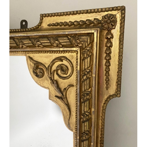210 - OVERMANTEL MIRROR, 19th century, giltwood and gesso moulded, with urn crest and scroll supports, 135... 