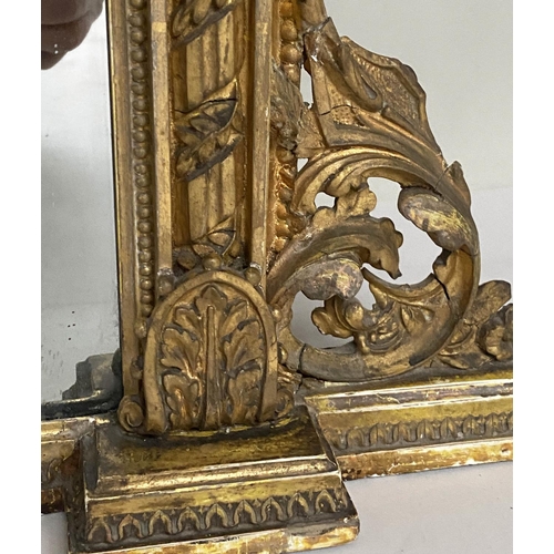 210 - OVERMANTEL MIRROR, 19th century, giltwood and gesso moulded, with urn crest and scroll supports, 135... 