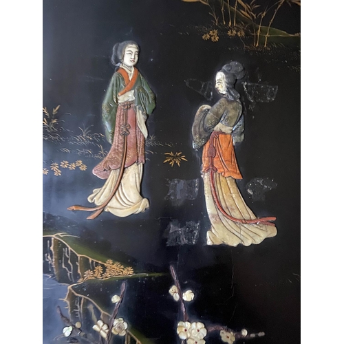 211 - CHINESE WALL PANELS, a set of four, 101cm H x 41cm W, 19th century Chinoserie lacquered and hardston... 