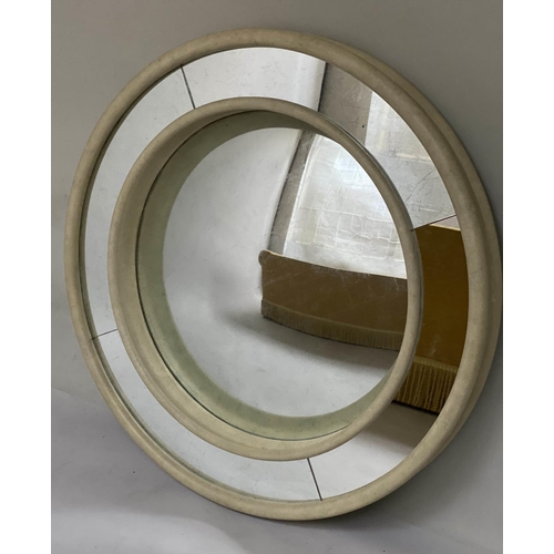 213 - JULIAN CHICHESTER WALL MIRROR, circular convex silver leaf mirror with marginal plates, 100cm W.
