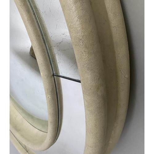 213 - JULIAN CHICHESTER WALL MIRROR, circular convex silver leaf mirror with marginal plates, 100cm W.