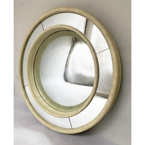 213 - JULIAN CHICHESTER WALL MIRROR, circular convex silver leaf mirror with marginal plates, 100cm W.