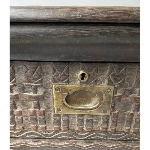209 - CHEST, West African Anglo Colonial, carved hardwood and brass mounted, with two short above three lo... 