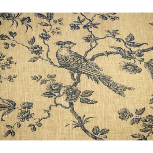 257 - HEARTH STOOL, 53cm H x 93cm W x 93cm D,  Louis XV style giltwood in toile de jouy fabric