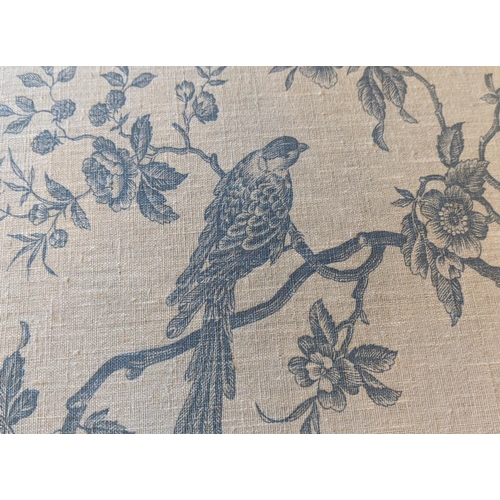 257 - HEARTH STOOL, 53cm H x 93cm W x 93cm D,  Louis XV style giltwood in toile de jouy fabric