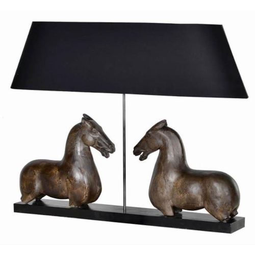 583 - ARCHITECTURAL HORSES TABLE LAMP, 72cm x 95cm x 20cm, with shade.