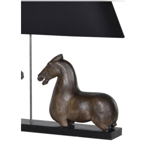 583 - ARCHITECTURAL HORSES TABLE LAMP, 72cm x 95cm x 20cm, with shade.