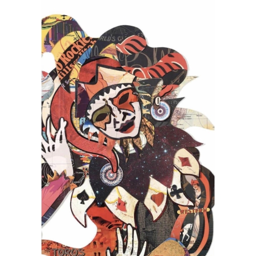 588 - THE JOKER, contemporary school decoupage, framed and glazed, 45cm x 100cm.