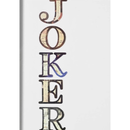 588 - THE JOKER, contemporary school decoupage, framed and glazed, 45cm x 100cm.