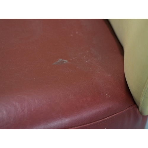 444 - SWIVEL CHAIRS, a pair, 87cm H x 73cm W, mid 20th century, red and cream Rexine, on aluminium bases. ... 