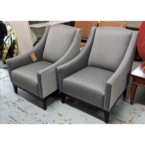 422 - ARMCHAIRS, a pair, 74cm x 84cm x 92cm, contemporary grey fabric upholstery. (2)