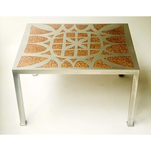 433 - LOW TABLE, rectangular bespoke steel with resin and wood infill, 70cm x 55cm x 43cm H.