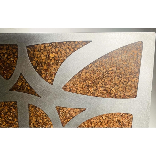 433 - LOW TABLE, rectangular bespoke steel with resin and wood infill, 70cm x 55cm x 43cm H.