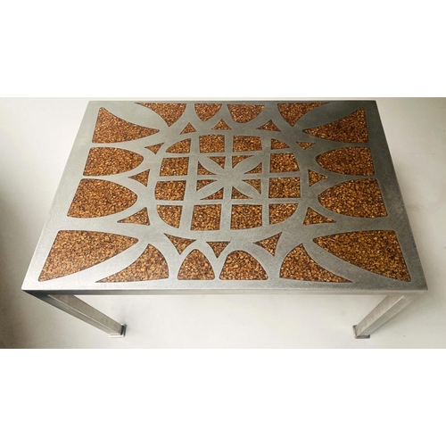 433 - LOW TABLE, rectangular bespoke steel with resin and wood infill, 70cm x 55cm x 43cm H.