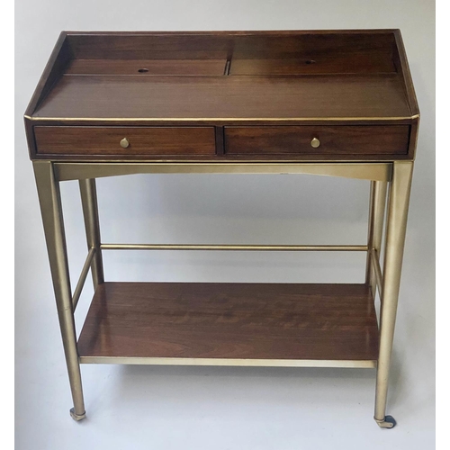 431 - STARBAY WRITING TABLE, 80cm W x 40cm D x 90cm H, American, walnut and brass bound, with two drawers,... 