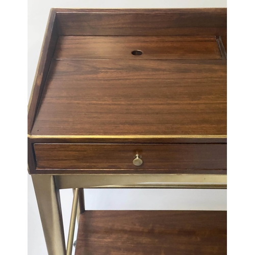 431 - STARBAY WRITING TABLE, 80cm W x 40cm D x 90cm H, American, walnut and brass bound, with two drawers,... 
