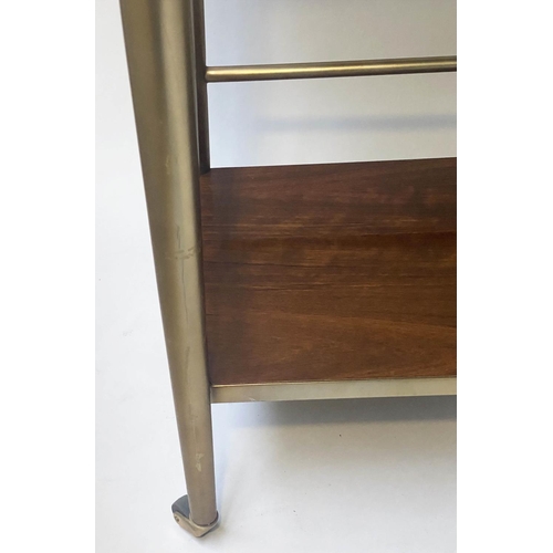 431 - STARBAY WRITING TABLE, 80cm W x 40cm D x 90cm H, American, walnut and brass bound, with two drawers,... 