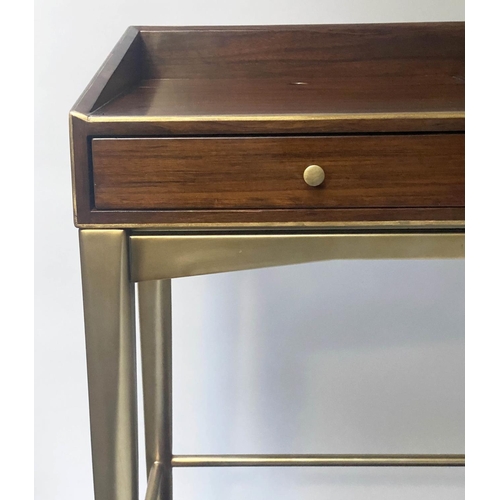 431 - STARBAY WRITING TABLE, 80cm W x 40cm D x 90cm H, American, walnut and brass bound, with two drawers,... 