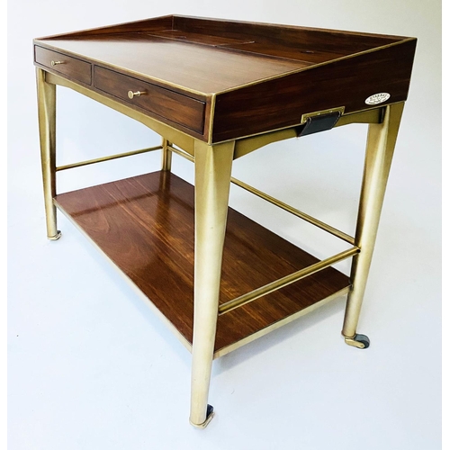 431 - STARBAY WRITING TABLE, 80cm W x 40cm D x 90cm H, American, walnut and brass bound, with two drawers,... 