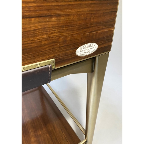 431 - STARBAY WRITING TABLE, 80cm W x 40cm D x 90cm H, American, walnut and brass bound, with two drawers,... 