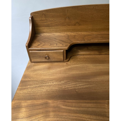 430 - ERCOL WRITING TABLE, 1970's Ercol solid elm with superstructure and drawer labelled Ercol, 69cm x 47... 