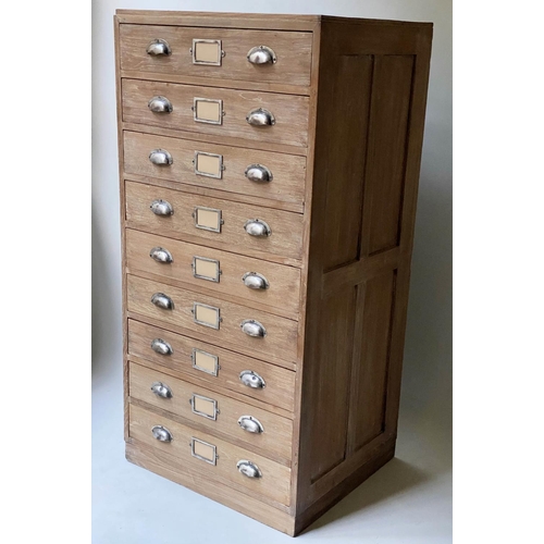 339 - FILING CHEST, 143cm H x 70cm x 60cm, early 20th century English oak with nine filing drawers and pan... 