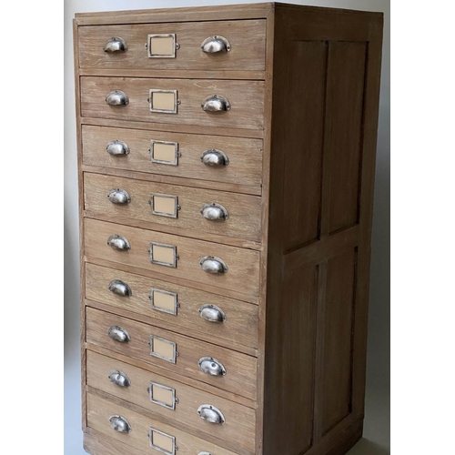 339 - FILING CHEST, 143cm H x 70cm x 60cm, early 20th century English oak with nine filing drawers and pan... 