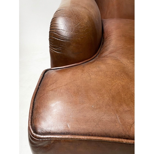 238 - SOFA, Vintage Howard style and ranch manner, leather with turned front supports 165cm W