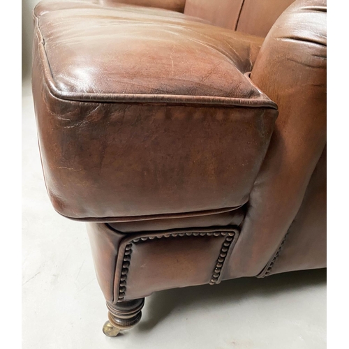 238 - SOFA, Vintage Howard style and ranch manner, leather with turned front supports 165cm W