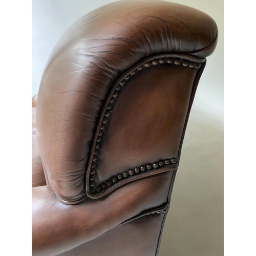 238 - SOFA, Vintage Howard style and ranch manner, leather with turned front supports 165cm W