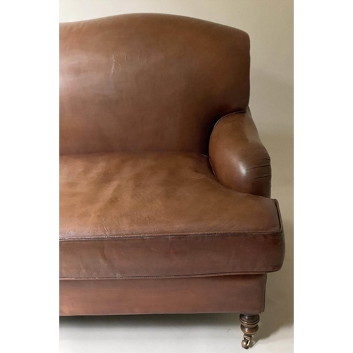 238 - SOFA, Vintage Howard style and ranch manner, leather with turned front supports 165cm W