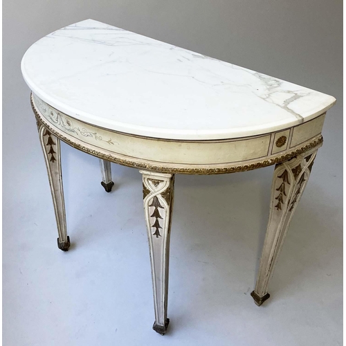 239 - CONSOLE TABLE, early 20th century, Strawberry Hill Gothic style, grey and parcel gilt, demi lune wit... 
