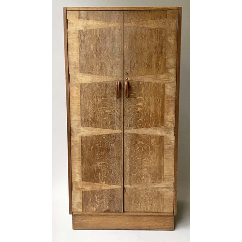 240 - HEALS WARDROBE, Art Deco period, oak and radial oak, with two panel doors enclosing divided hanging ... 