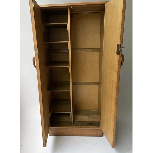 240 - HEALS WARDROBE, Art Deco period, oak and radial oak, with two panel doors enclosing divided hanging ... 