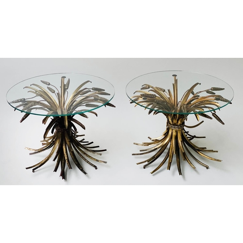 243 - WHEATSHEAF LOW TABLES, a pair, Italian mid 20th century gilt metal with glass tops, 51cm x 40cm H. (... 