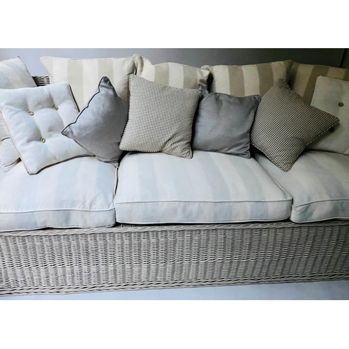 244 - MARSTON & LANGINGER SOFA, 236cm W, woven cane framed, with seat, back and scatter cushions. (16)