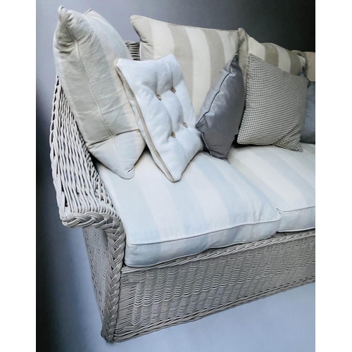 244 - MARSTON & LANGINGER SOFA, 236cm W, woven cane framed, with seat, back and scatter cushions. (16)