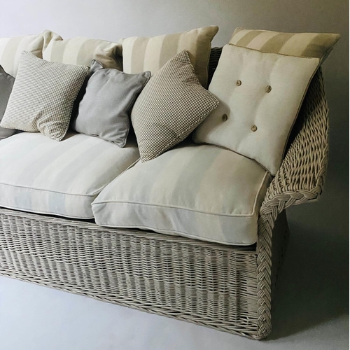 244 - MARSTON & LANGINGER SOFA, 236cm W, woven cane framed, with seat, back and scatter cushions. (16)