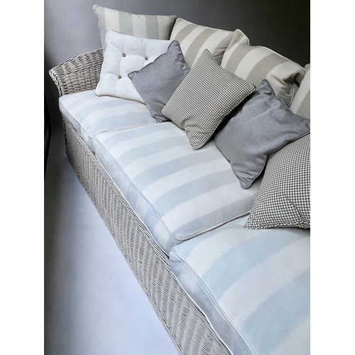 244 - MARSTON & LANGINGER SOFA, 236cm W, woven cane framed, with seat, back and scatter cushions. (16)