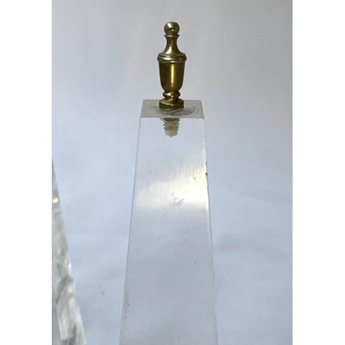 247 - TABLE OBELISKS, a set of four, 42cm H, Lucite, of tapering form on gilded bases. (4)