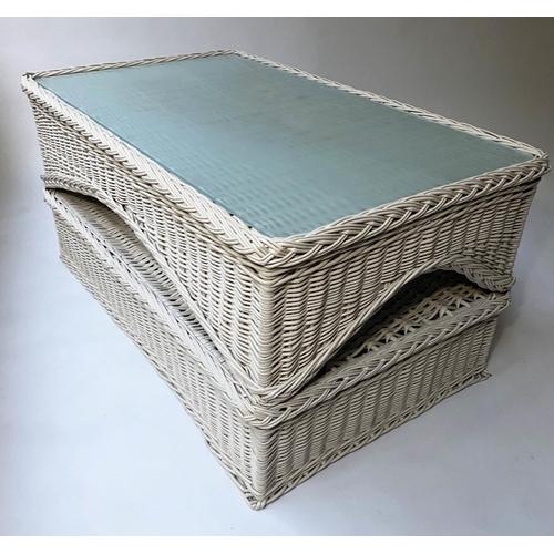 248 - MARSTON AND LANGINGER LOW TABLE, 103cm W x 63cm D x 50cm H, grey woven cane wicker, with glazed top ... 