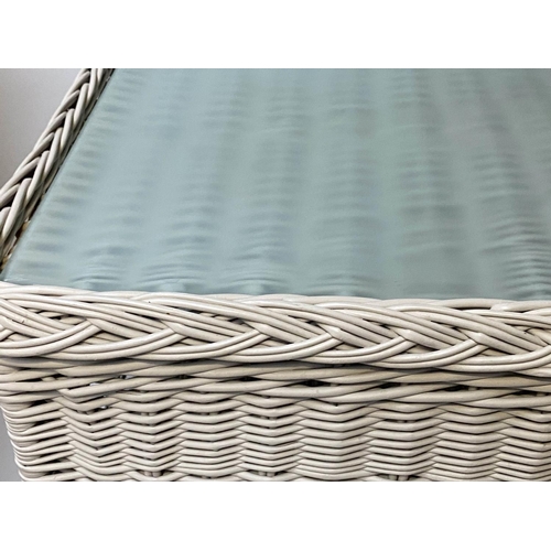 248 - MARSTON AND LANGINGER LOW TABLE, 103cm W x 63cm D x 50cm H, grey woven cane wicker, with glazed top ... 