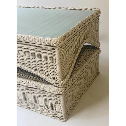 248 - MARSTON AND LANGINGER LOW TABLE, 103cm W x 63cm D x 50cm H, grey woven cane wicker, with glazed top ... 