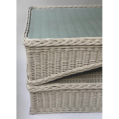 248 - MARSTON AND LANGINGER LOW TABLE, 103cm W x 63cm D x 50cm H, grey woven cane wicker, with glazed top ... 