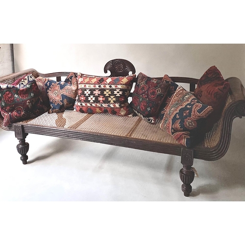 236 - ANGLO INDIAN SEAT, mid 19th century, carved teak and cane panelled, with reeded turned supports and ... 