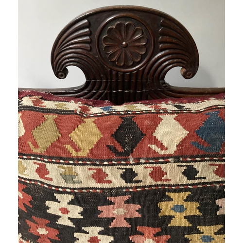 236 - ANGLO INDIAN SEAT, mid 19th century, carved teak and cane panelled, with reeded turned supports and ... 