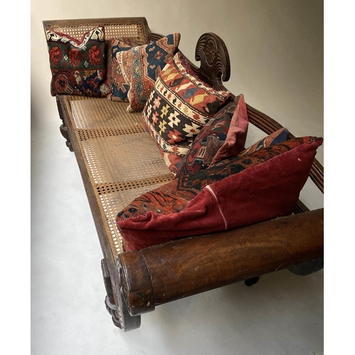 236 - ANGLO INDIAN SEAT, mid 19th century, carved teak and cane panelled, with reeded turned supports and ... 