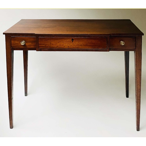 227 - WRITING TABLE, Regency mahogany and ebony lined with three frieze drawers, 97cm x 44cm x 79cm H.